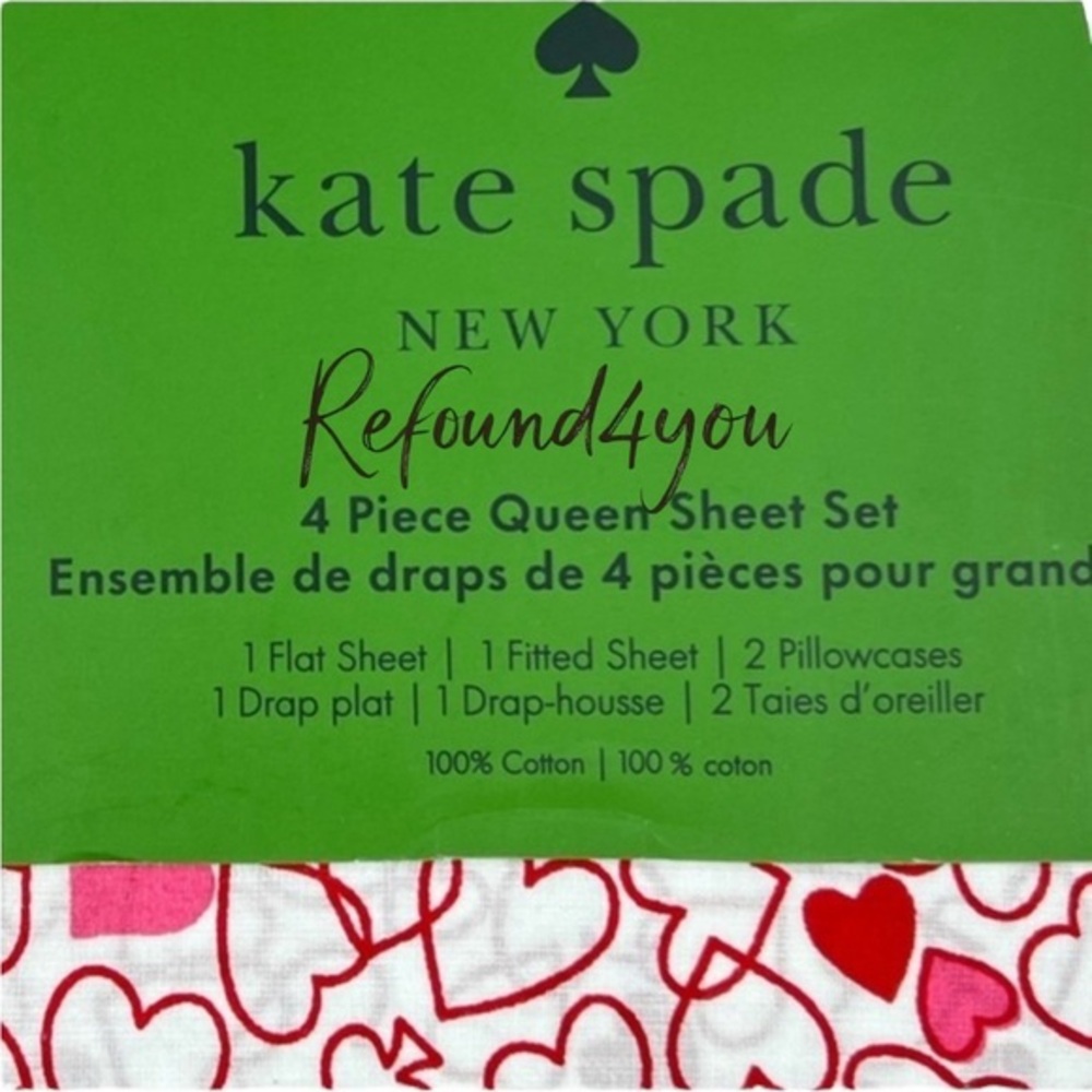 Kate Spade - Last One -‘Pink & Red Hearts’ Queen Sheet Set. NWT Firm! No offers!